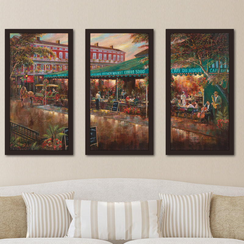 "Café du monde", reproduction de peinture à l’acrylique sur toile à multiples images, H 25,5 po x l 40,5 po x P 1 po