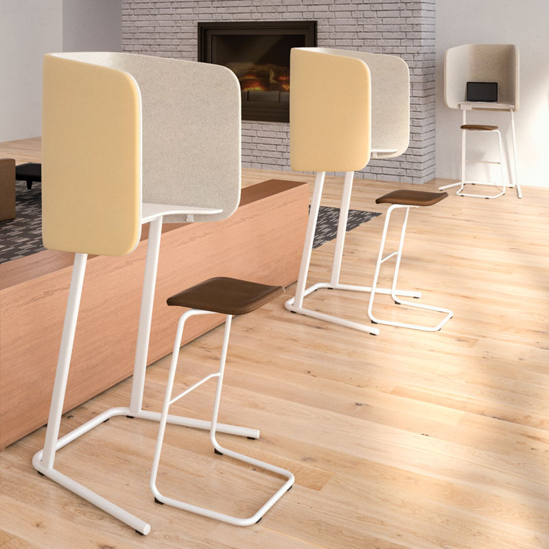 Industrial Stool with Footrest, Natural Ash, Bright White