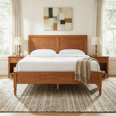 Queen Size Wood Platform Bed Frame with Classic Panel Headboard, Solid Wood Slat Support, No Box Spring Needed, Easy Assembly, Brown Finish