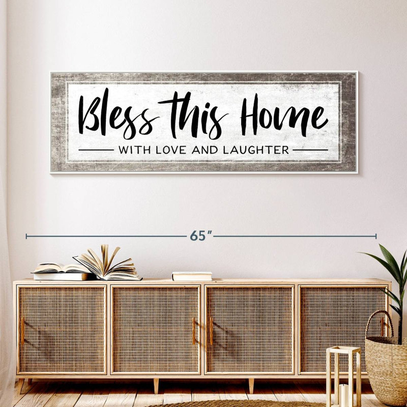 Plaque murale «Bless This Home», 57 po x 19 po, Cadre flottant blanc