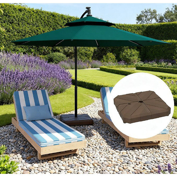 Heavy Duty Outdoor Umbrella Stand Base,Square Patio Umbrella Base,Cantilever Offset Umbrella Base, Brown