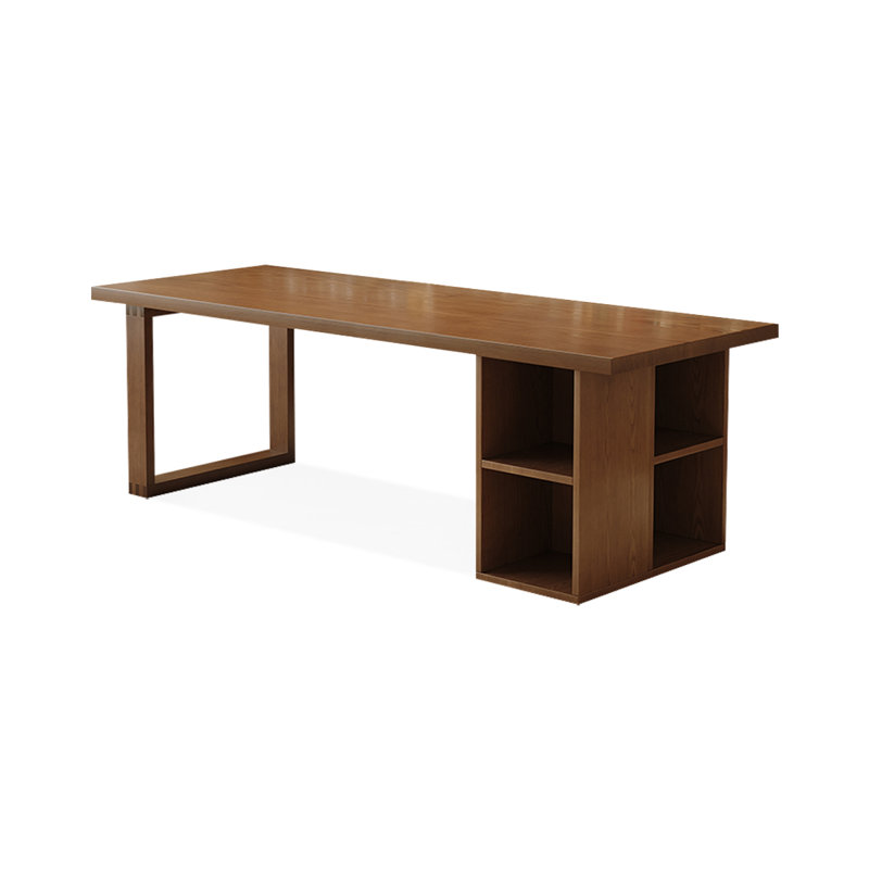 Light-walnut Rectangular Solid Wood Desk, 29.53" H x 78.74" W x 35.43" D