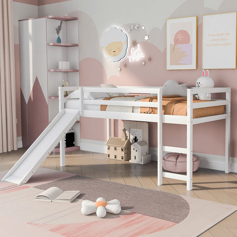 Lit mezzanine avec glissade, conception multifonctionnelle, simple (blanc) (VIEUX SKU: WF292715AAK)