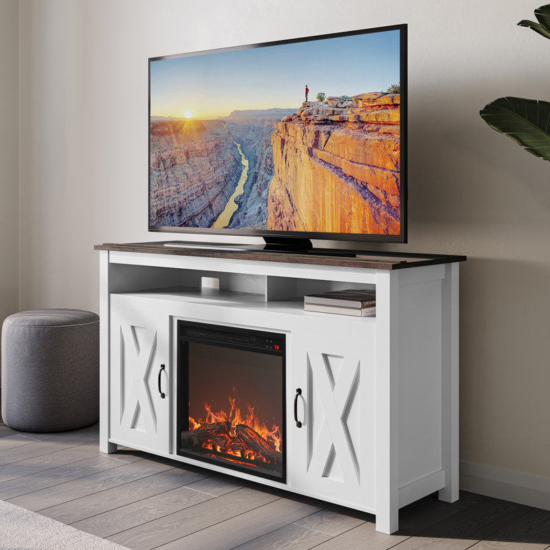 Meuble télé 48 po avec foyer électrique et foyer multimédia 18 po Pizano, Blanc