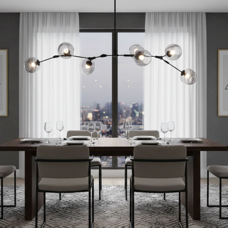 Lustre linéaire transitionnel en verre fumé 7 lumières