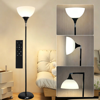 Flexible 90-Degree Adjustable LED Torchiere Floor Lamp Remote Control, Stepless Color Temp & Brightness Standing Light