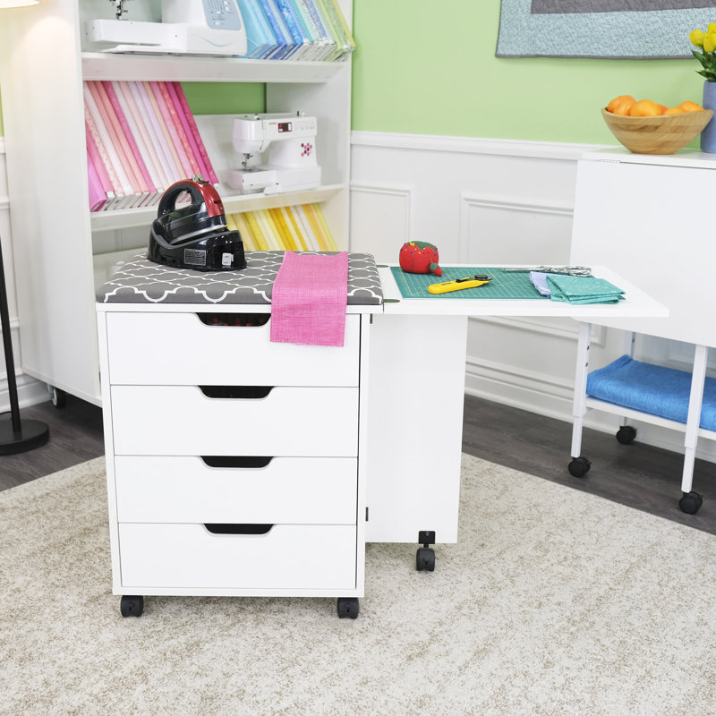 White Rolling Four-Drawer Storage Cabinet for Sewing and Crafts