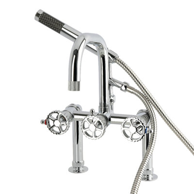 Robinet de baignoire sur pattes à 3 poignées et 2 poignées à fixation sur le comptoir avec douche à main Kingston Brass