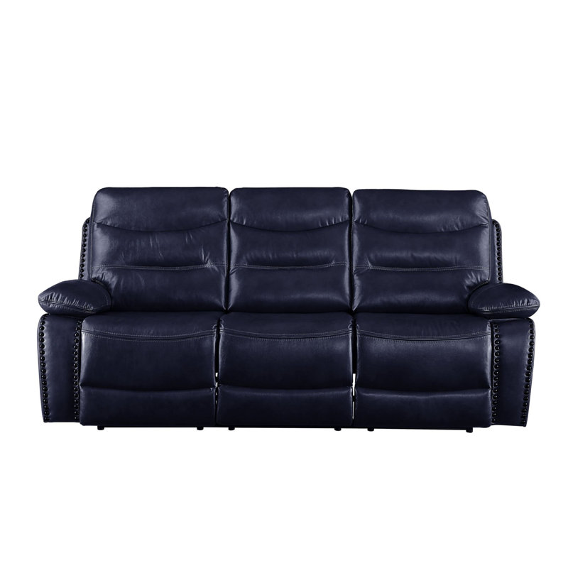 Aashi 90" Pillow Top Arm Reclining Sofa, Navy Leather Match