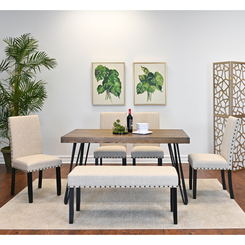 Ensemble de table de salle à manger, table de salle à manger avec chaises, Beige