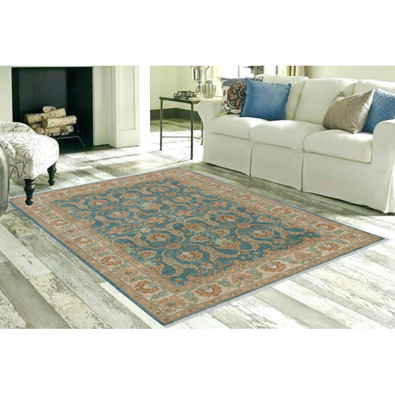 Tapis décoratif de laine noué à la main de conception unique Ziegler Kafkaz bleu/beige en laine de conception unique 5 pi 2 po x 6 pi 8 po Baccio