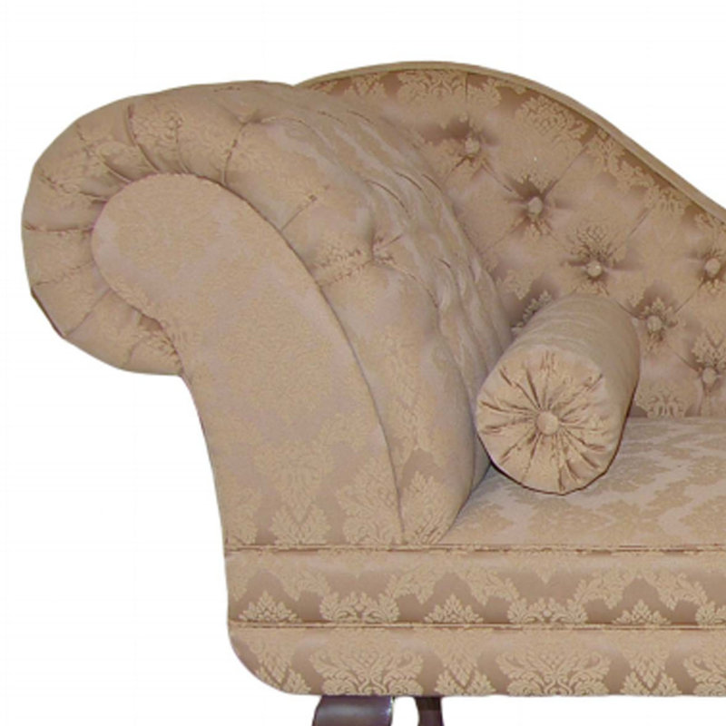 Neveu Upholstered Chaise Lounge, Left-Hand Chaise, Angelina Gold Pattern, Rosewood