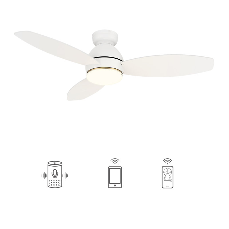Smart Flush Mount Ceiling Fan with Remote Control and Light Kit Included, 48, White