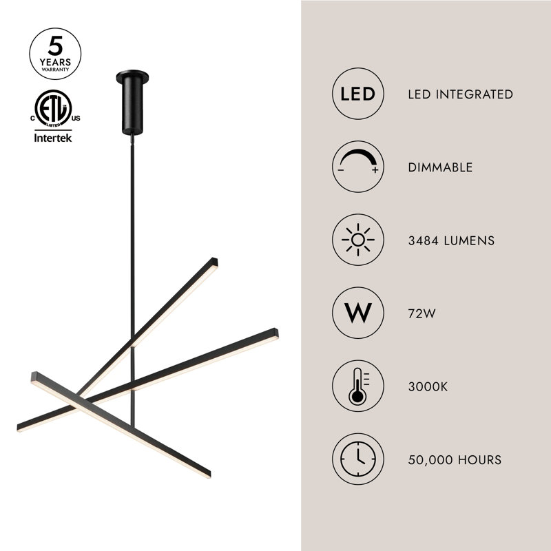 Vega 3 - Light LED Pendant, 16.5" H x 56" W x 56" D, Brushed Nickel