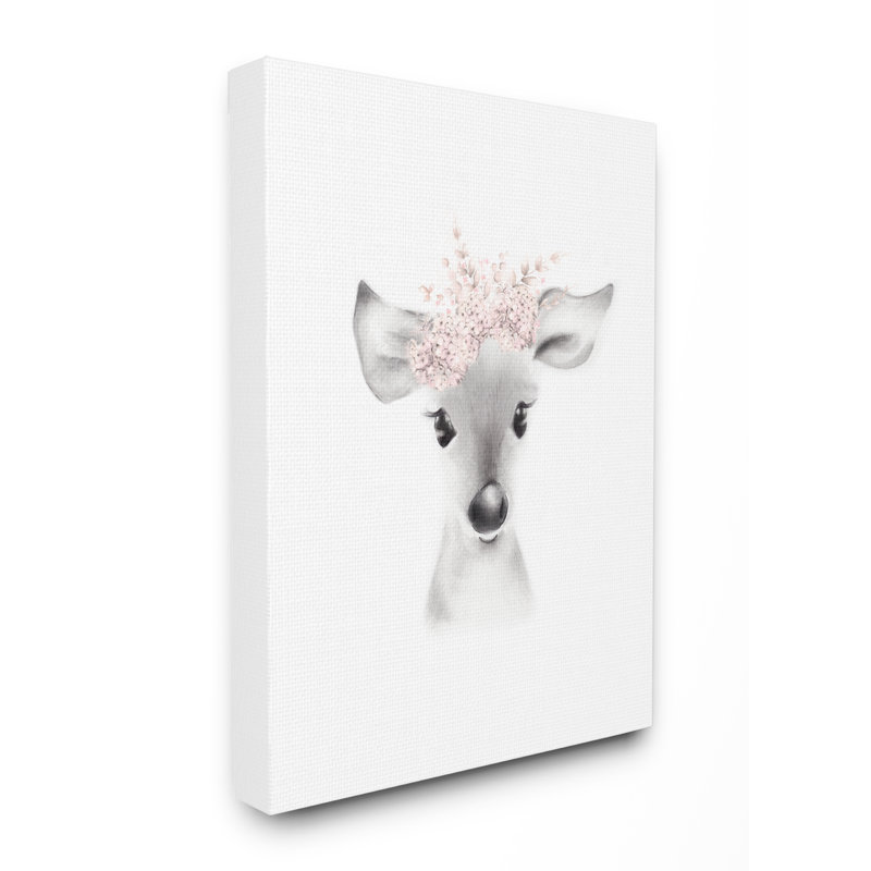 Gupton Fluffy Deer Flowers Art, Toile tendue, H 30 po x l 24 po x 1,5 po