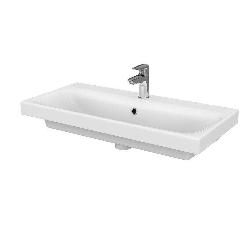 Cersanit Moduo White Ceramic Rectangular Sink with Overflow, 17cm H x 80cm W x 38cm D