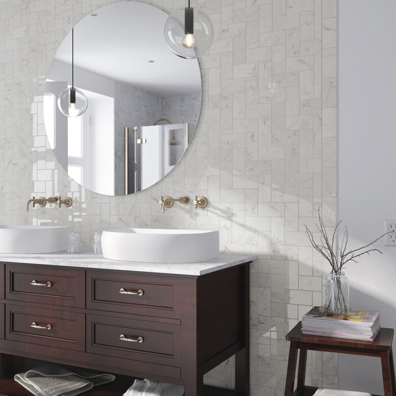 Classico Carrara 3" x 6" Ceramic MarbleLook Subway Tile