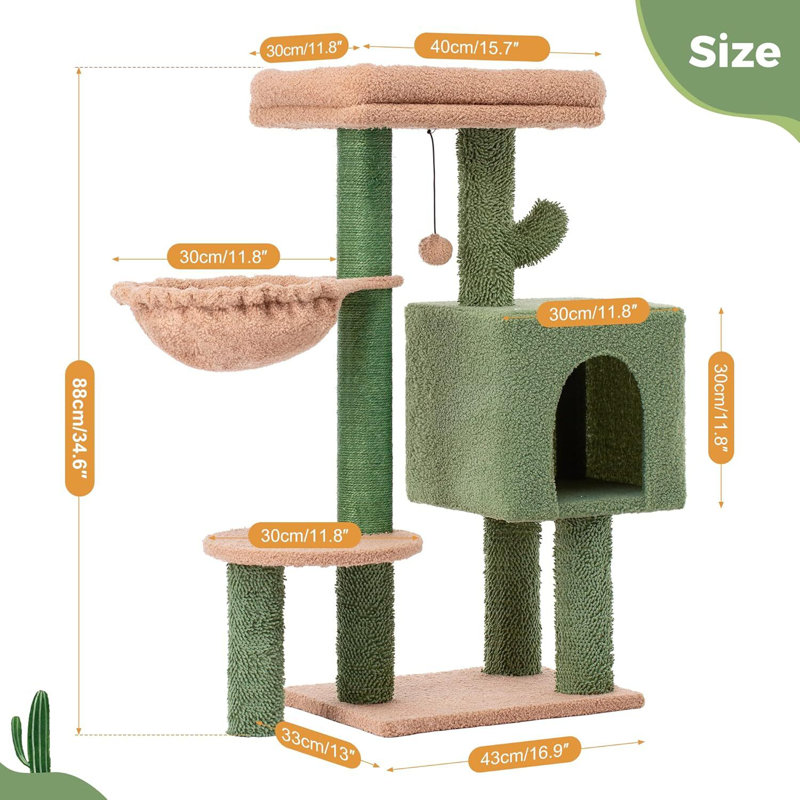 Arbre à chat durable Catcus - Tour d'escalade avec poteaux à griffer en sisal, perchoirs confortables pour chats