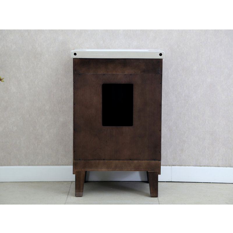 24'' Dark Brown Wood Single Bathroom Vanity with Ceramic Top