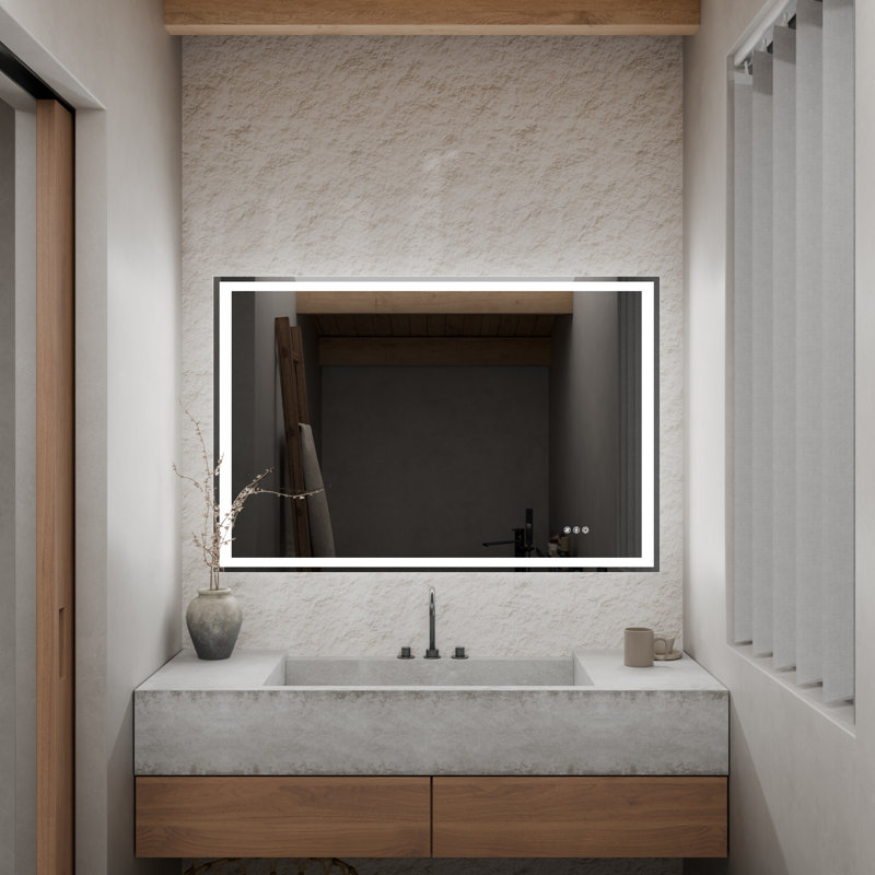 Miroir de salle de bain 48 po x l 36 po rectangulaire à DEL sans cadre, antibuée, à intensité variable, rétroéclairé