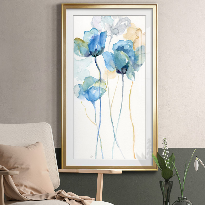 Wildflower Blues I - Cadre photo, reproduction d'art sur papier, Encadrement doré, H 22,5 po x l 42,5 po x P 1,5 po