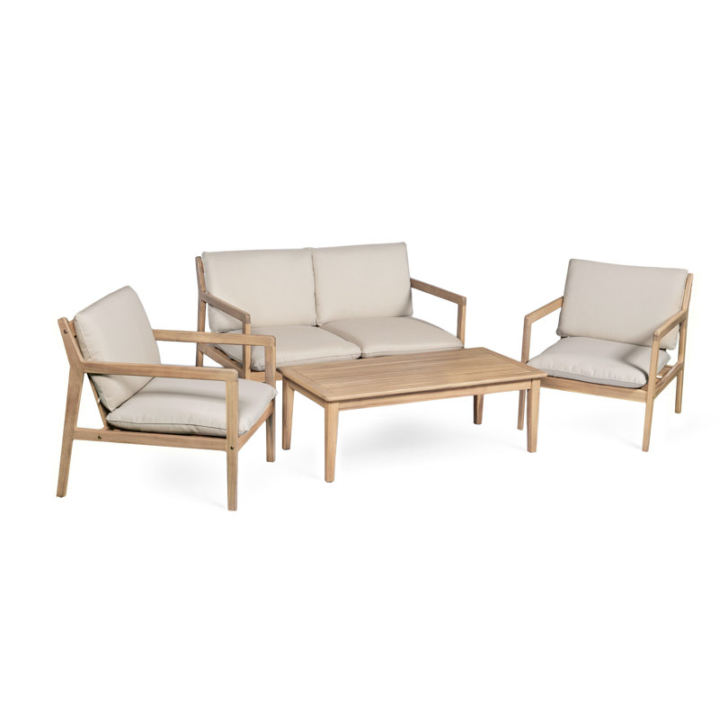 Trent Outdoor 6-Piece Acacia Wood Conversation Set With Cushions