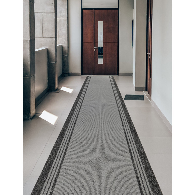 Custom Size Runner Rug Solid Border Gray Berber Style Indoor/Outdoor Non Slip Latex Backing, Runner 2'2" x 47'