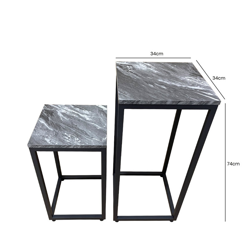 Scottdale Nesting Side Table For Living Room, Metal Plant Stand with MDF Top, Nest of End Table