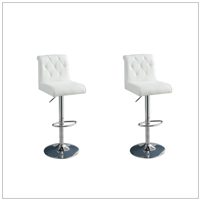 Tabouret de bar réglable en cuir synthétique capitonné à dossier chromé et ensemble de 2 chaises, Blanc
