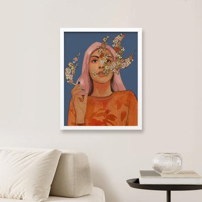 " Woman With Pink Hair And Flower Overlay Inspirational Art Office "