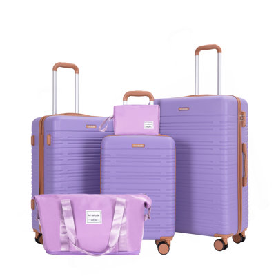 5-Piece Set (20"24"28 +a travel bag and a toiletry bag) ,Hard Case Spinner Wheels ABS Luggage Sets with TSA Lock Carry On Suitcase Luggage Durable Sui