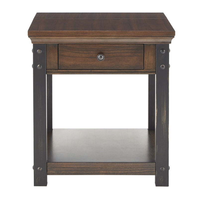 Kennemer End Table with Storage and Built-In Outlets, Brown/Black