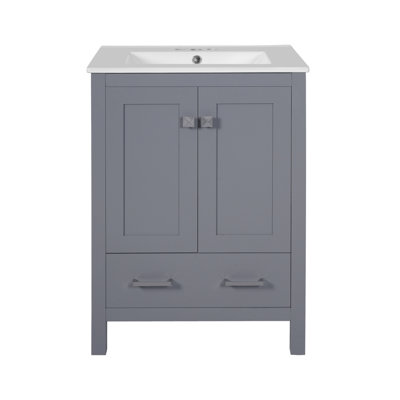 Meuble-lavabo de 48 po avec lavabo intégré, armoire de rangement, portes à fermeture en douceur, tiroirs compartimentés et tablettes à deux niveaux, gris