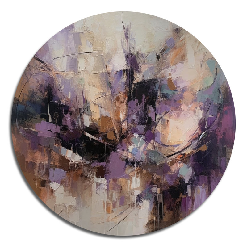 «Mauve Minimalims Enchantment» - Art abstrait rond en métal, H 23 po x l 23 po