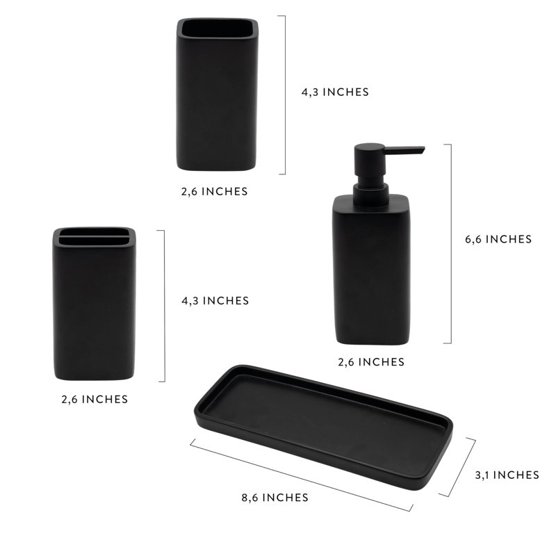 Ensemble complet d'accessoires de salle de bain, ensemble complet de meuble-lavabo pour salle de bain 4 pièces, pompe à savon, gobelet, porte-brosse à dents et plateau (noir mat) inclus