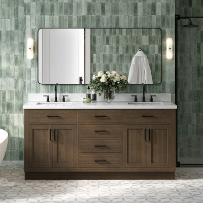 Tidworth Solid Wood Double Bathroom Vanity with 1.5'' Carrara Marble Top