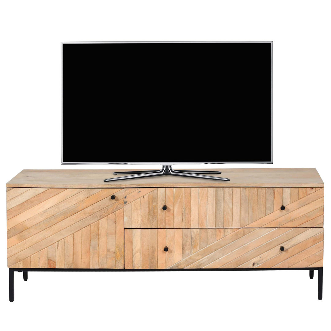 TV-Rack HWC-L95, TV-Board Fernsehtisch Lowboard Kommode, Massiv-Holz Mango 56x145x43cm, natur