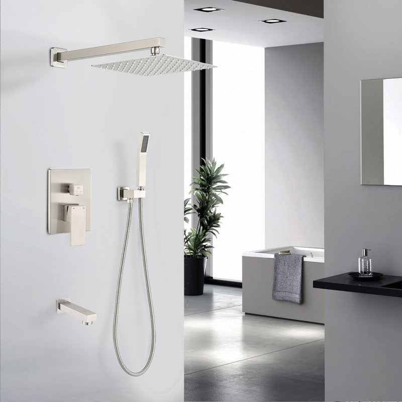 Douche de 10 pouces au fini nickel brossé - pomme de douche à pluie, douche à main, haute performance, système de salle de bain résistant aux fuites, installation facile de 10 po, longue durée de vie