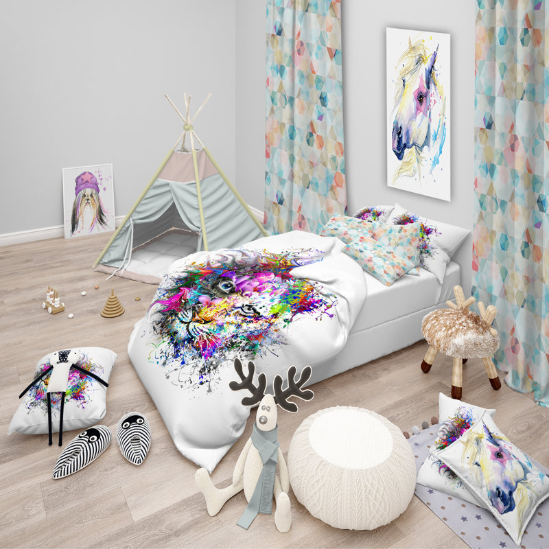 Ensemble de housse de couette tiger facial, Housse de couette double / grand + 2 taies