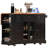 53" Farmhouse Kitchen Island with Two Tempered Glass Cabinet Doors, Power Outlet, Rolling Kitchen Cart on Wheels with Drop Leaf, 5 Open Side Racks, 3 Drawers, for Kitchen, Dining Room, Black