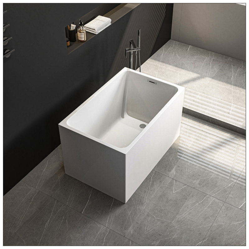 Baignoire autoportante en acrylique de 43 po, forme rectangulaire spacieuse, finition blanc brillant, trop-plein chromé et bonde escamotable certifiée CUPC