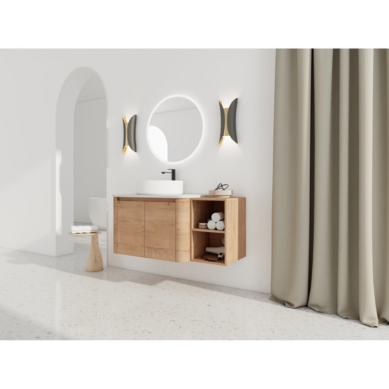 Meuble-lavabo mural 42 po avec lavabo d'art et rangement en céramique