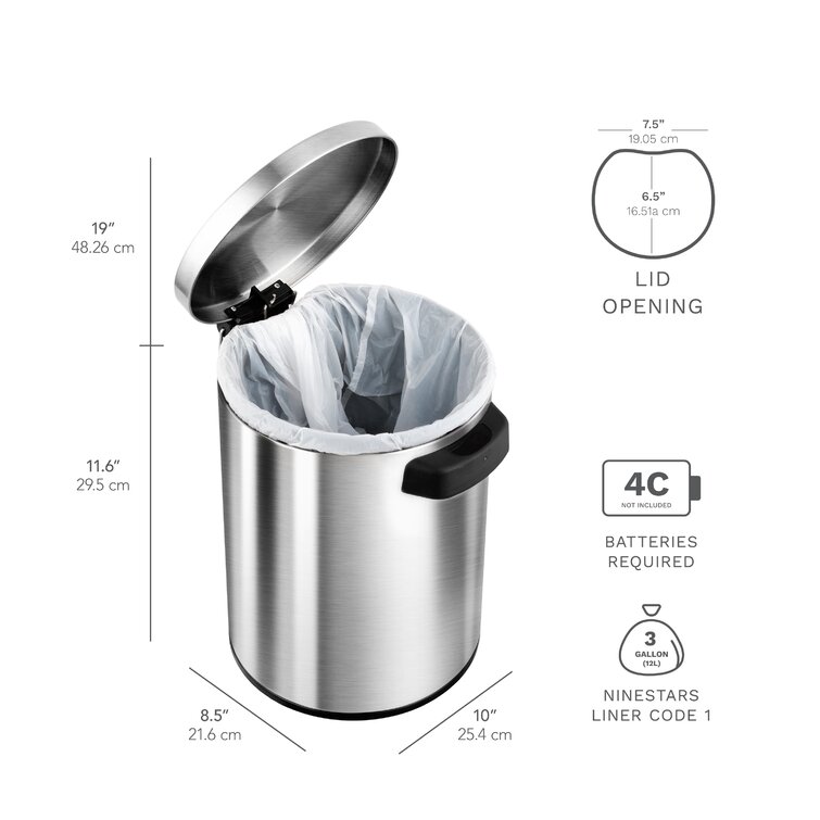 NINESTARS Automatic Infrared Trash Can - Stainless Steel