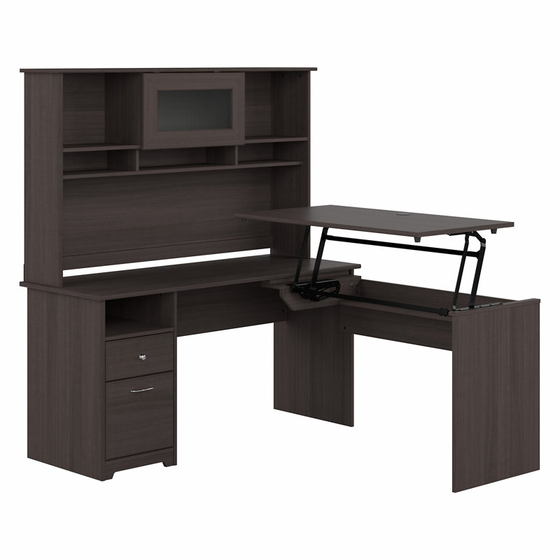 Shelonda Adjustable L-Shaped Computer Desk, 66.3" H x 59.45" W x 69.17" D, Heather Gray