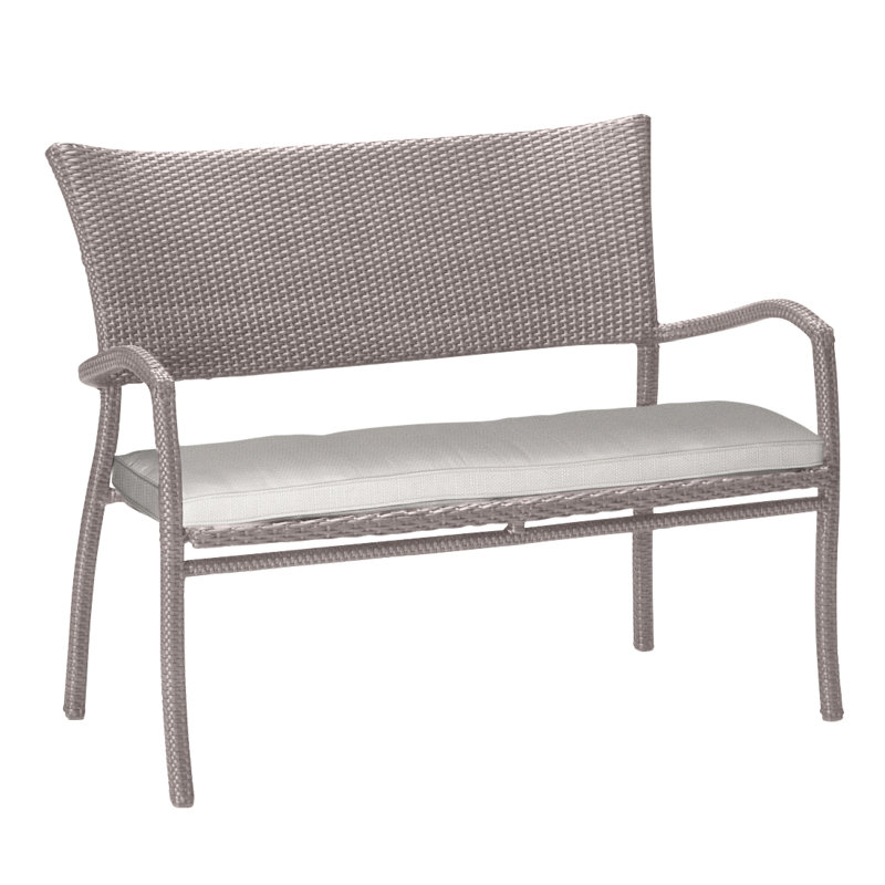 Skye Wicker Garden Bench, Black Walnut, Snow Sunbrella® Linen, Welt