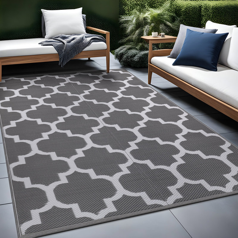 Tapis intérieur / extérieur gris / blanc cassé Aldo, Rectangle 4 pi x 6 pi