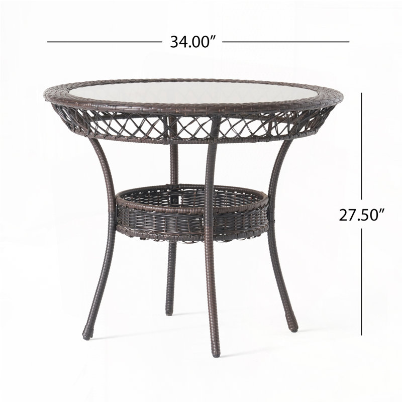 Outdoor Rattan Round Dining Table, 27.5"H x 34"L x 34"W