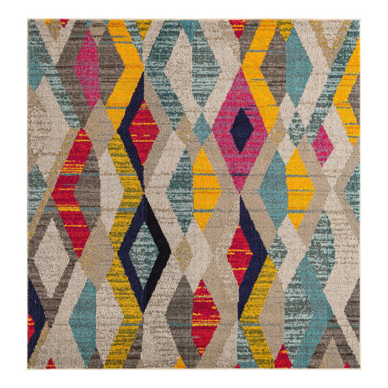 Lonniet Washable Geometric Indoor Rug, Square 6'1"
