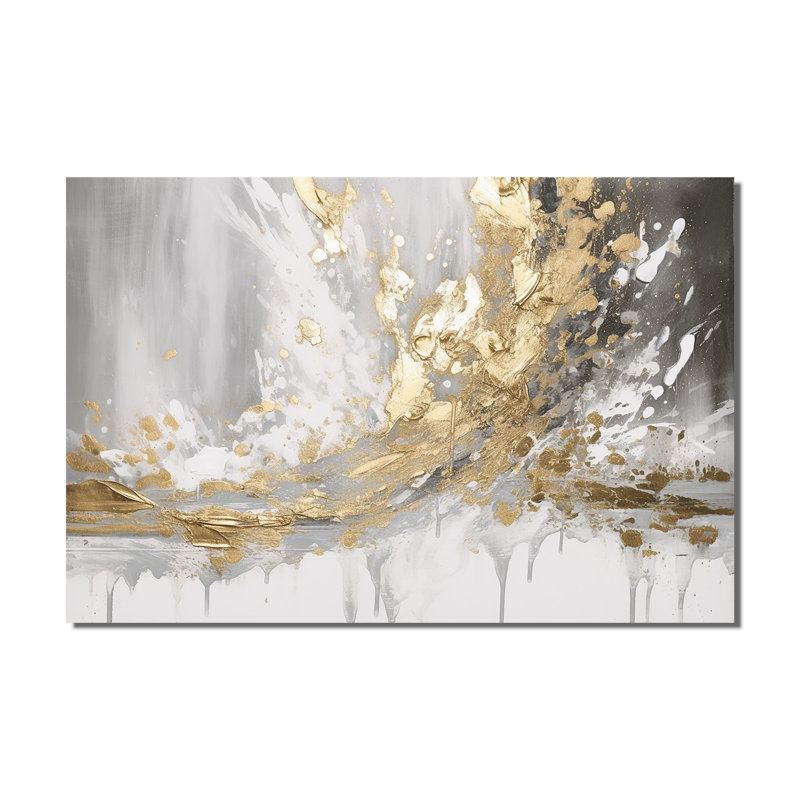 «Gold and White Collusion Abstract», art mural abstrait sur toile