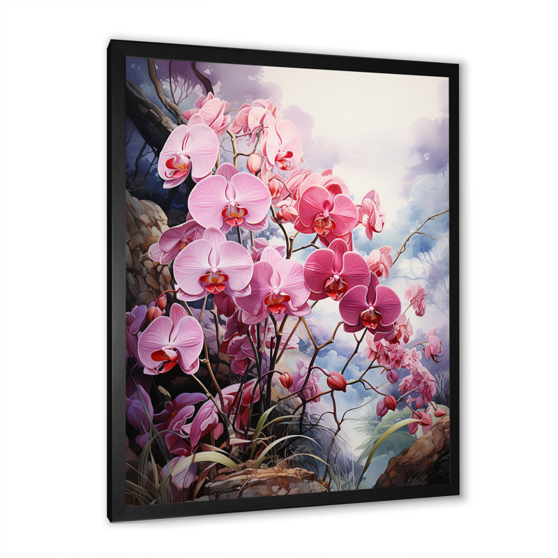 Argile délicate orchidée oasis - impression, Cadre photo noir, H 32 po x l 24 po x P 1 po